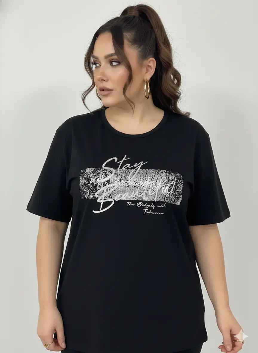 T-shirt con stampa e applicazione argento DORABELLA PIU'