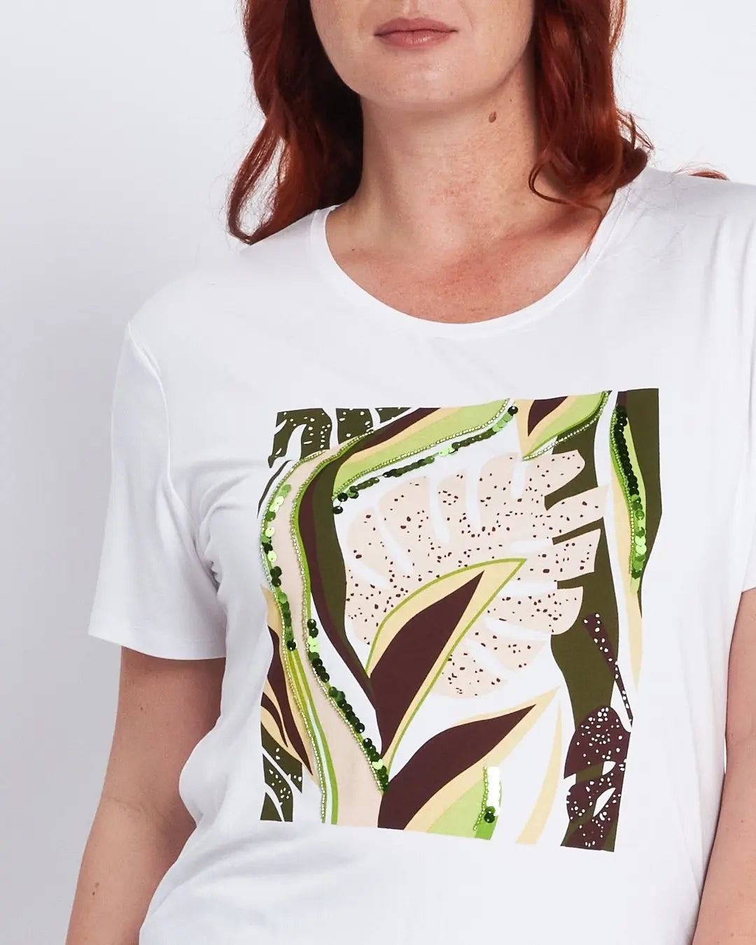 T-shirt con stampa e applicazioni frontali BIANCO DORABELLA PIU'