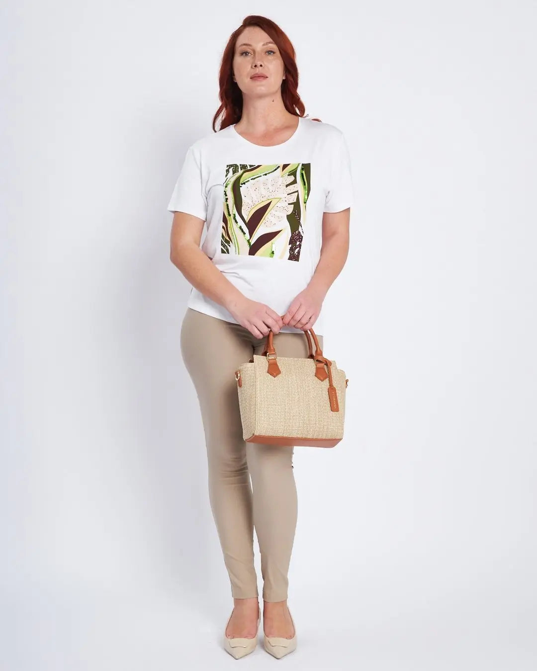 T-shirt con stampa e applicazioni frontali BIANCO DORABELLA PIU'