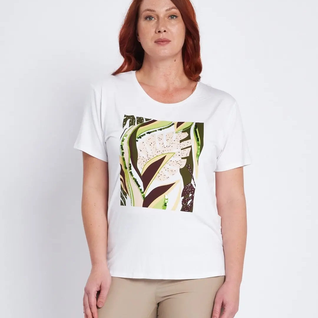 T-shirt con stampa e applicazioni frontali BIANCO DORABELLA PIU'