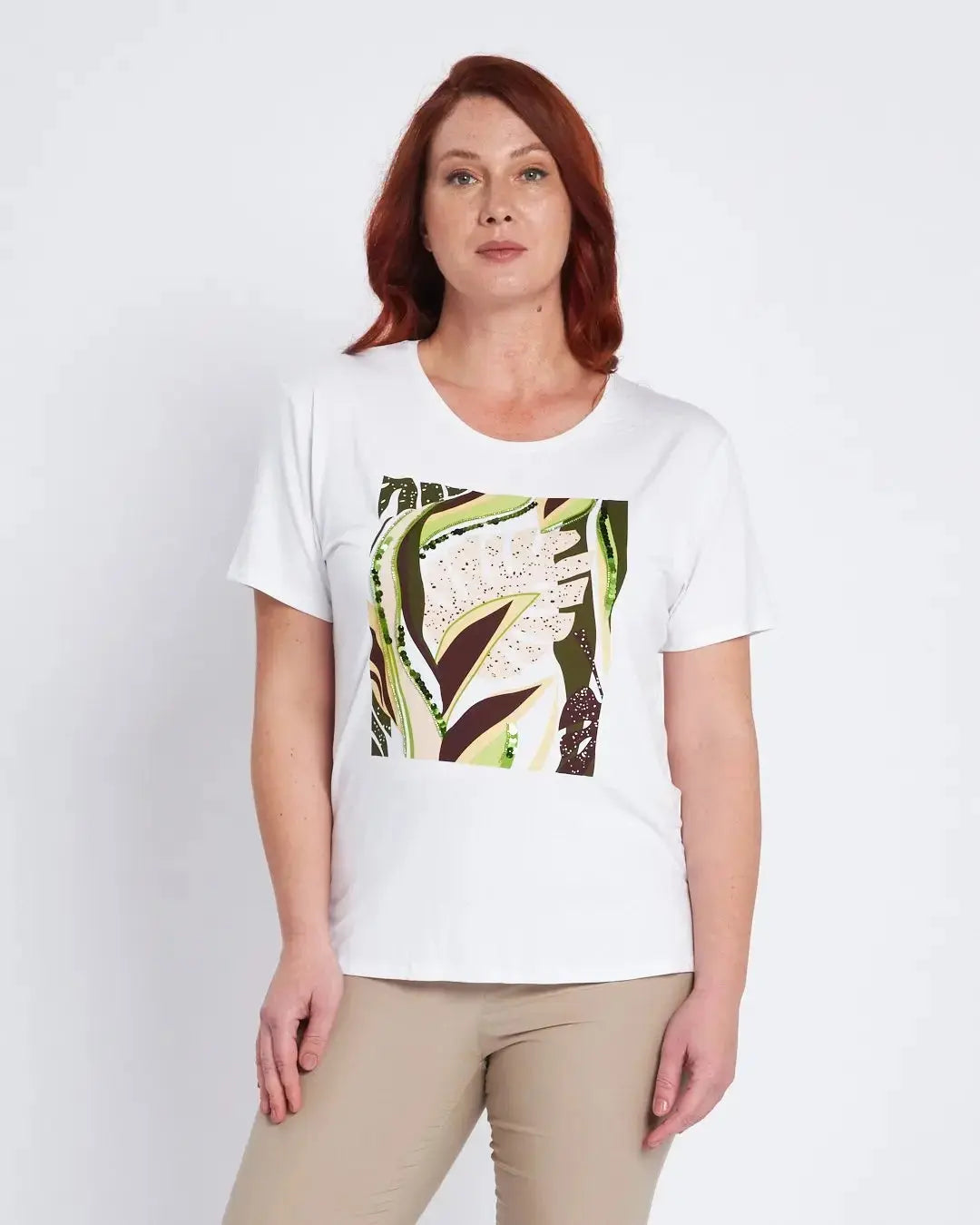 T-shirt con stampa e applicazioni frontali BIANCO DORABELLA PIU'