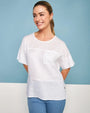 T-shirt girocollo combinata in lino e jersey melange con tasca sul petto BIANCO DORABELLA XL