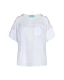 T-shirt girocollo combinata in lino e jersey melange con tasca sul petto BIANCO DORABELLA