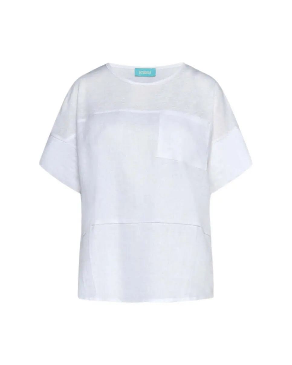 T-shirt girocollo combinata in lino e jersey melange con tasca sul petto BIANCO DORABELLA