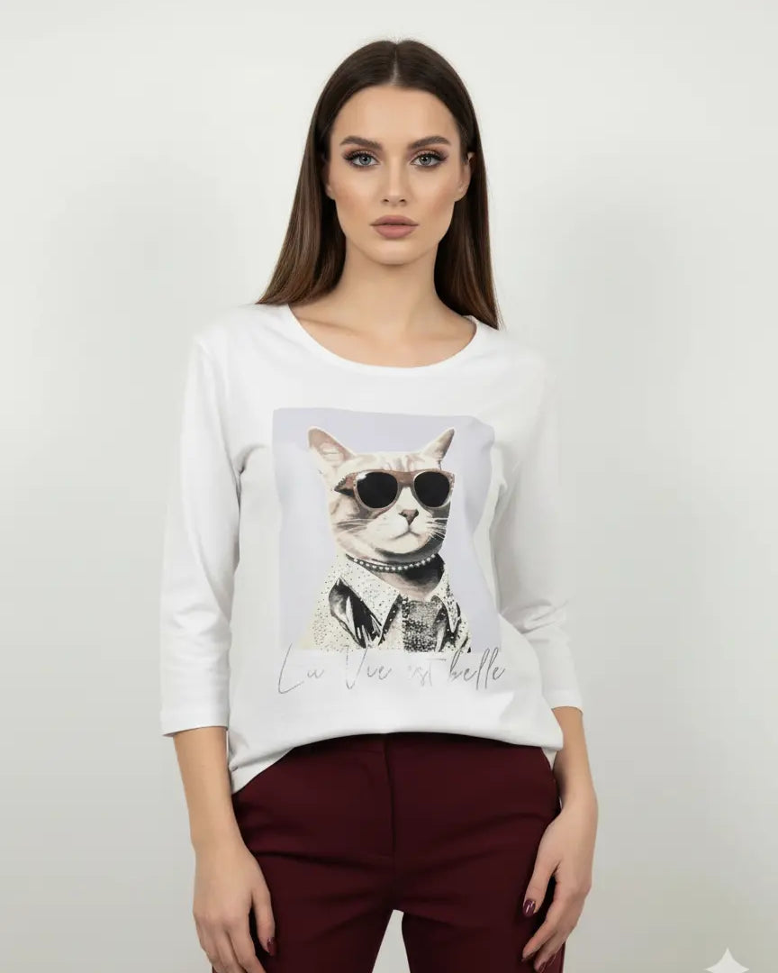 T-shirt girocollo con manica a 3/4 e stampa DORABELLA