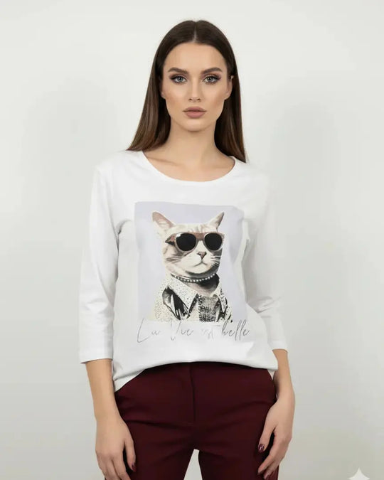 T-shirt girocollo con manica a 3/4 e stampa DORABELLA