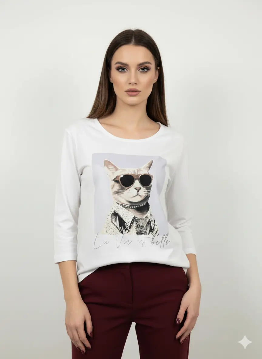 T-shirt girocollo con manica a 3/4 e stampa DORABELLA