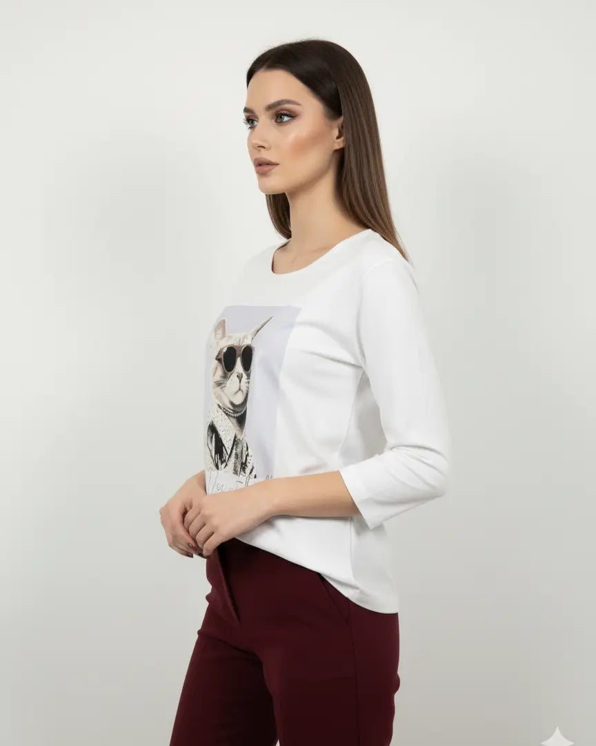 T-shirt girocollo con manica a 3/4 e stampa DORABELLA