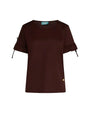T-shirt girocollo in jersey di cotone e viscosa con fiocchi e rouches al fondo manica CACAO DORABELLA