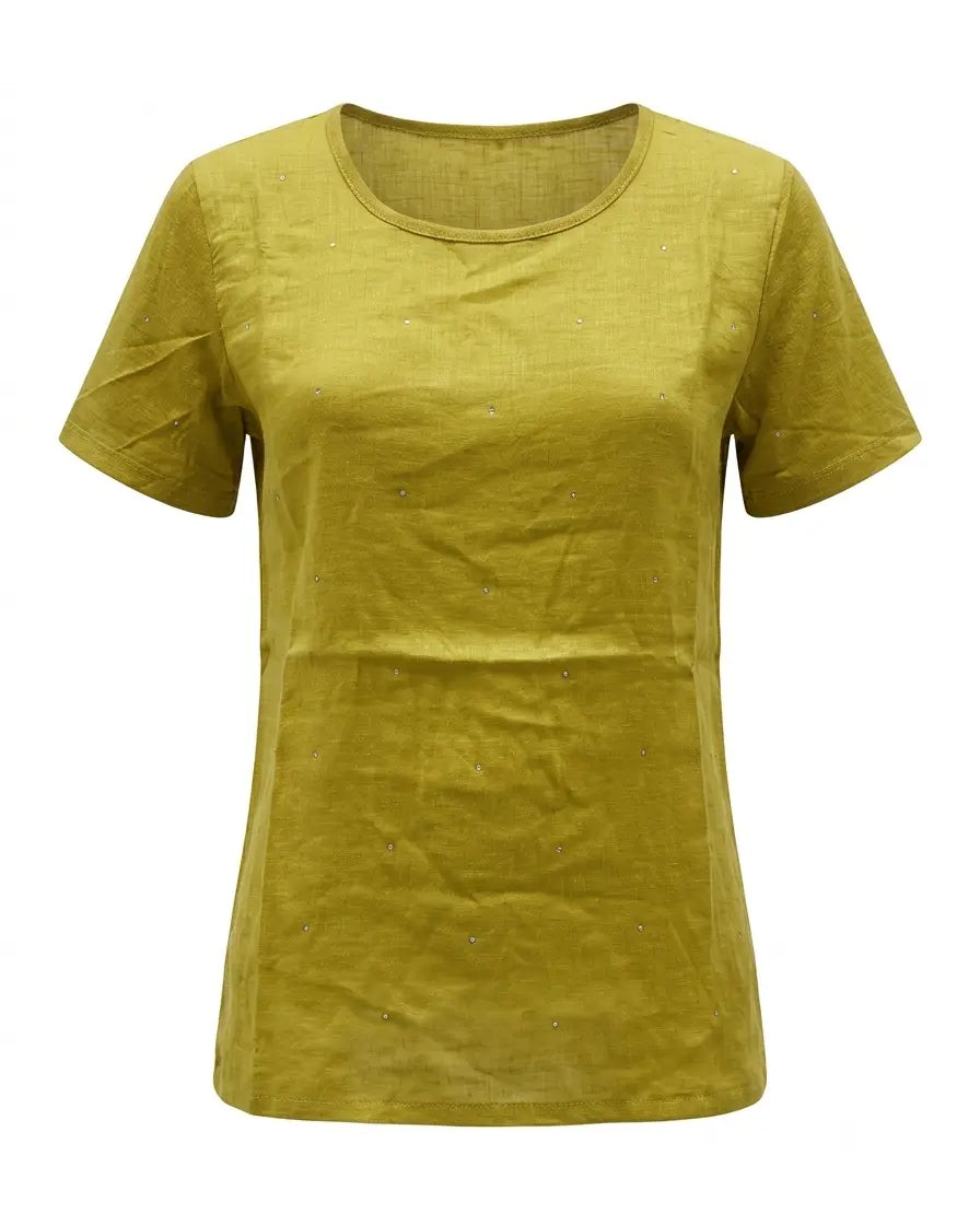 T-shirt in 100% lino con strass frontali DORABELLA