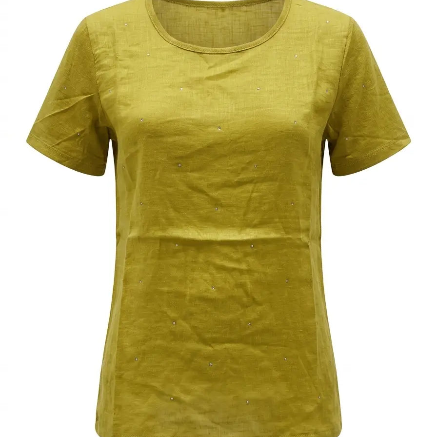 T-shirt in 100% lino con strass frontali DORABELLA