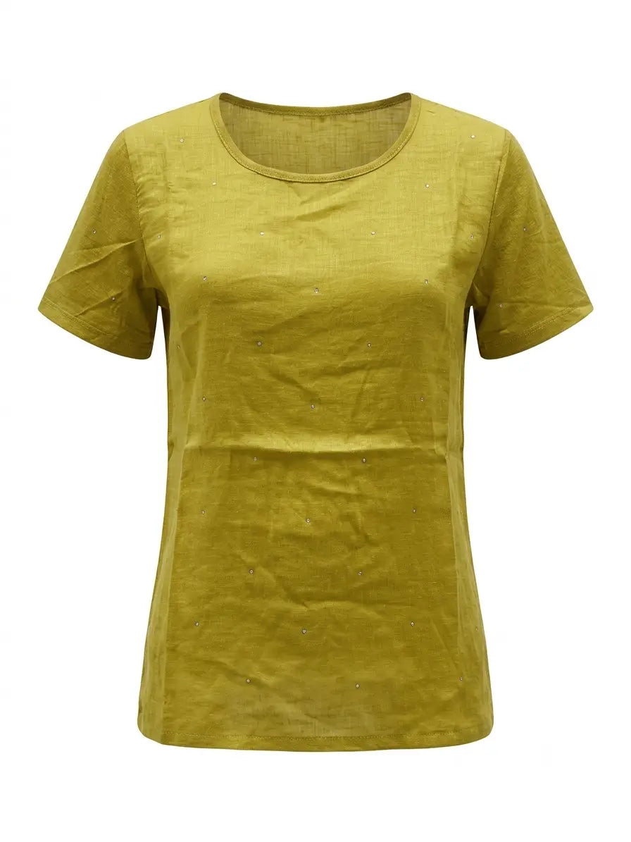 T-shirt in 100% lino con strass frontali DORABELLA
