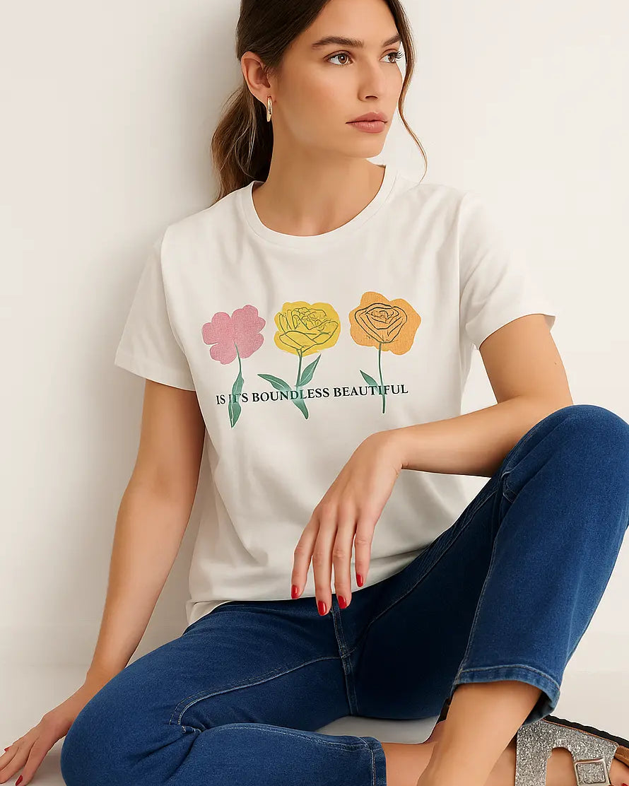 T-shirt in jersey di cotone con stampa frontale DORABELLA