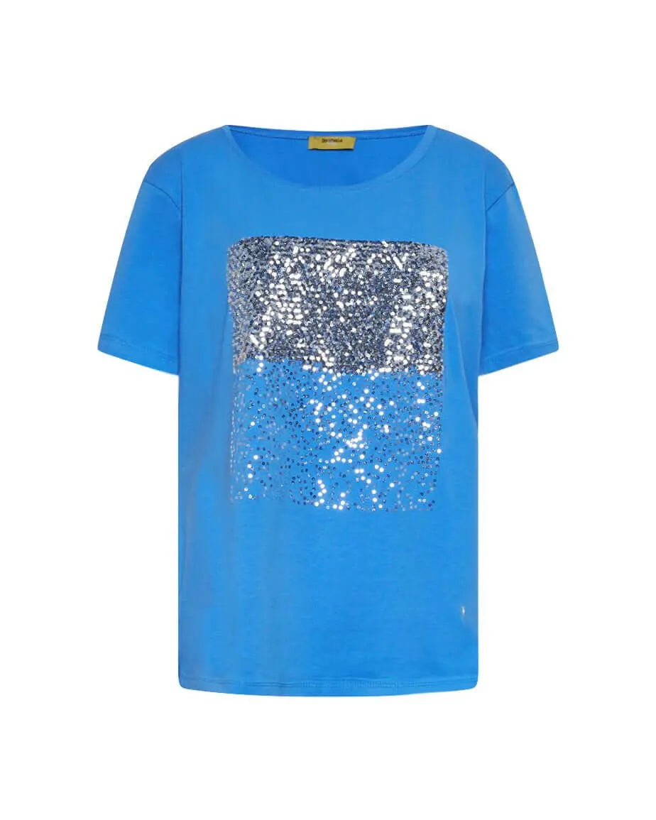 T-shirt in jersey di cotone elasticizzato con applicazioni di paillettes sul davanti LAVANDA DORABELLA PIU'