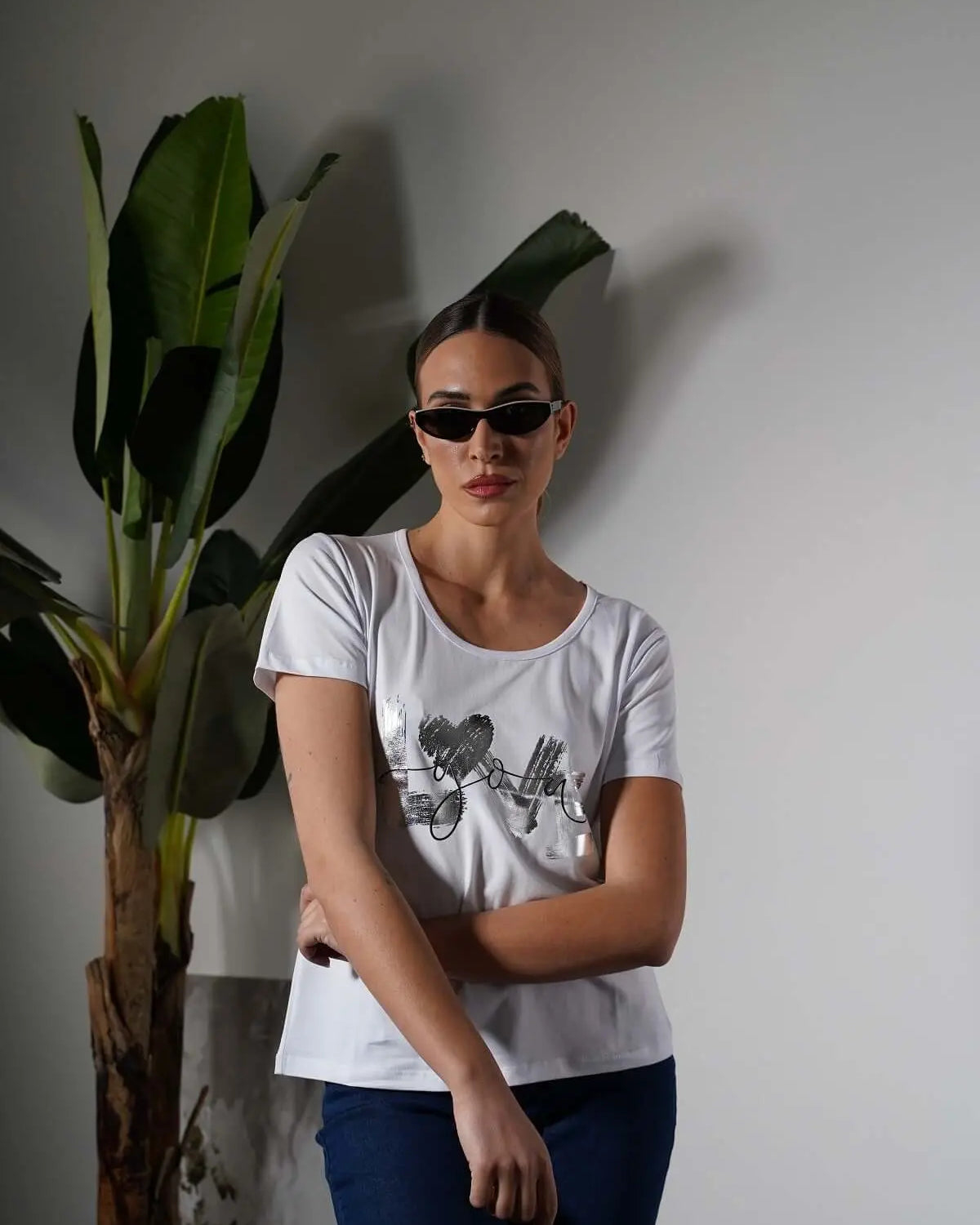 T-shirt in jersey di cotone elasticizzato con stampa LOVE BIANCO DORABELLA