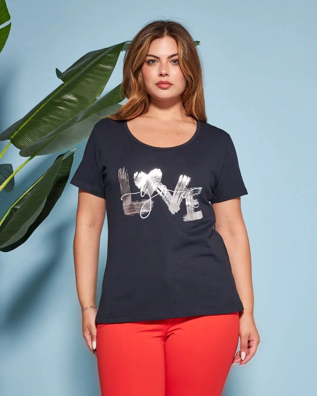 T-shirt in jersey di cotone elasticizzato con stampa LOVE BLU DORABELLA
