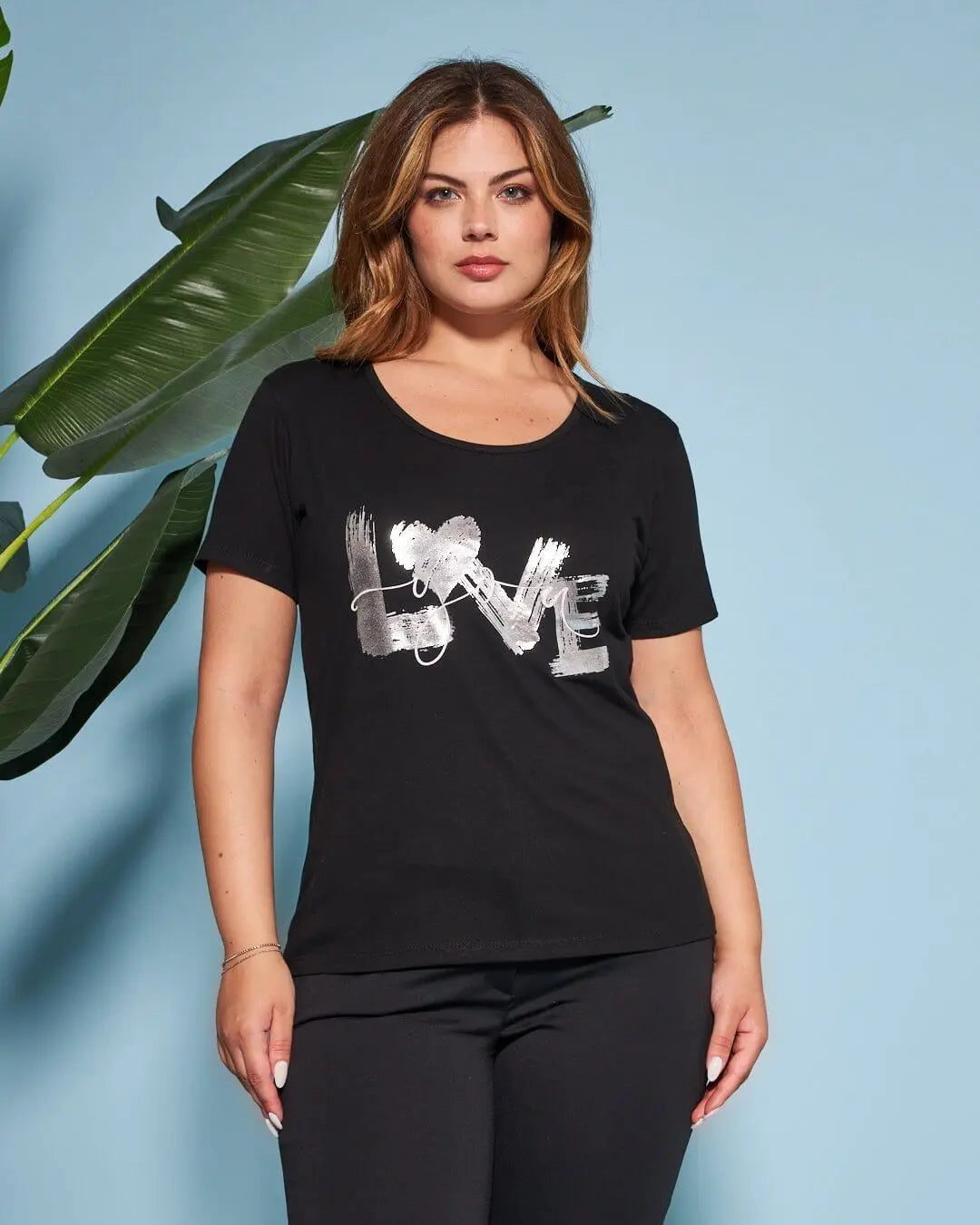 T-shirt in jersey di cotone elasticizzato con stampa LOVE NERO DORABELLA