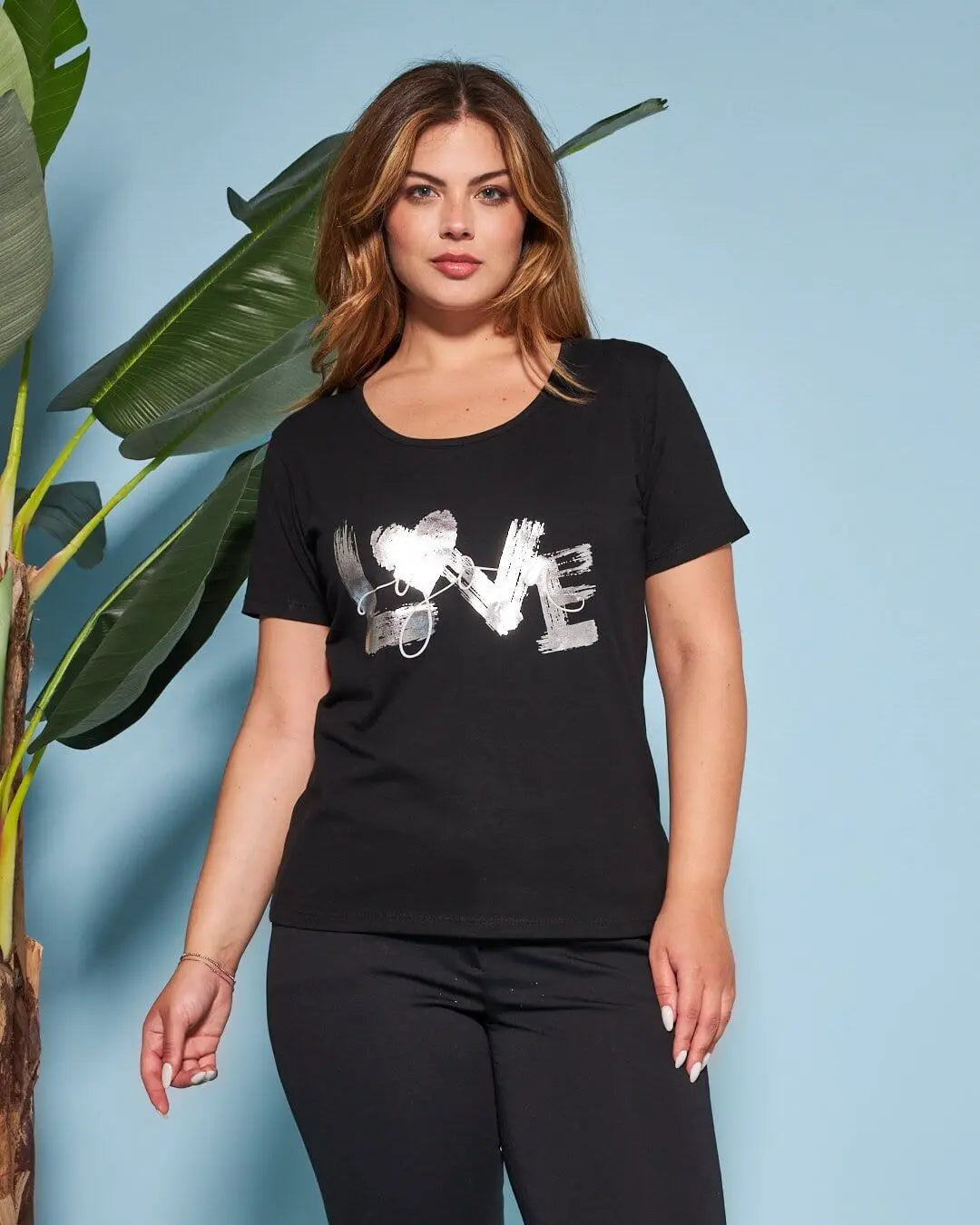 T-shirt in jersey di cotone elasticizzato con stampa LOVE NERO DORABELLA