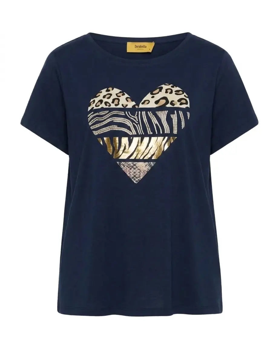 T-shirt in jersey di cotone elasticizzato con stampa cuore mix BIANCO DORABELLA PIU'