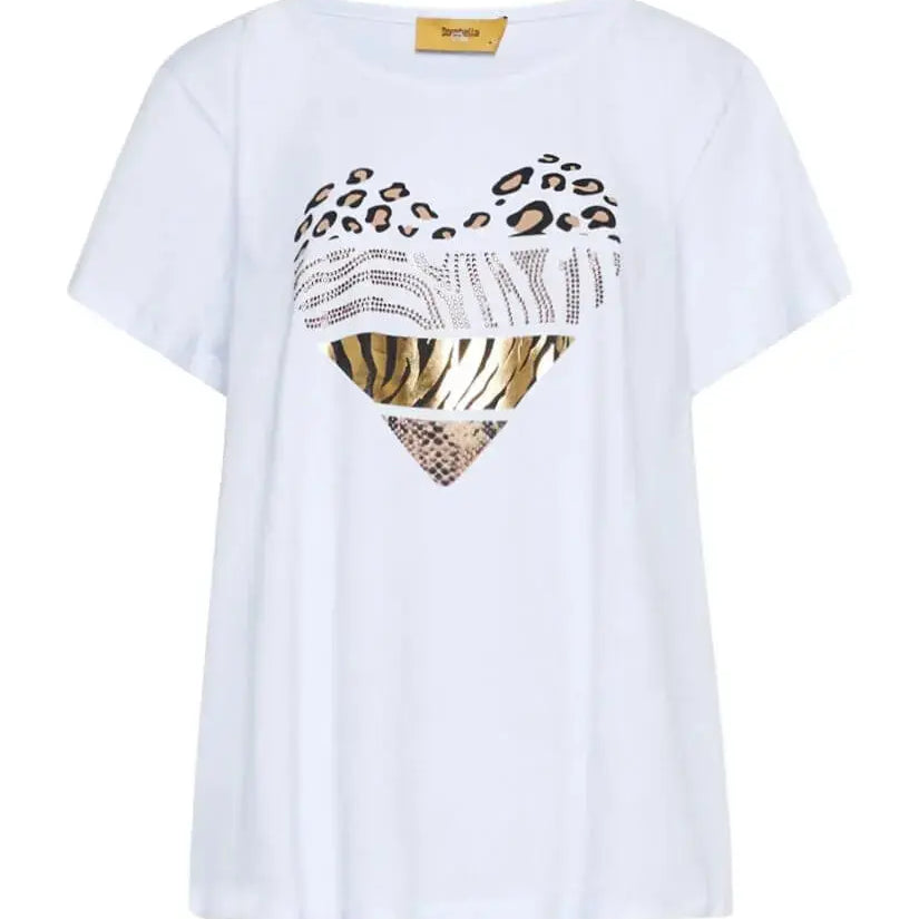 T-shirt in jersey di cotone elasticizzato con stampa cuore mix BIANCO DORABELLA PIU'