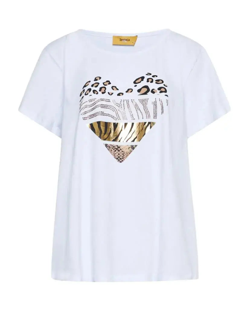 T-shirt in jersey di cotone elasticizzato con stampa cuore mix BIANCO DORABELLA PIU'