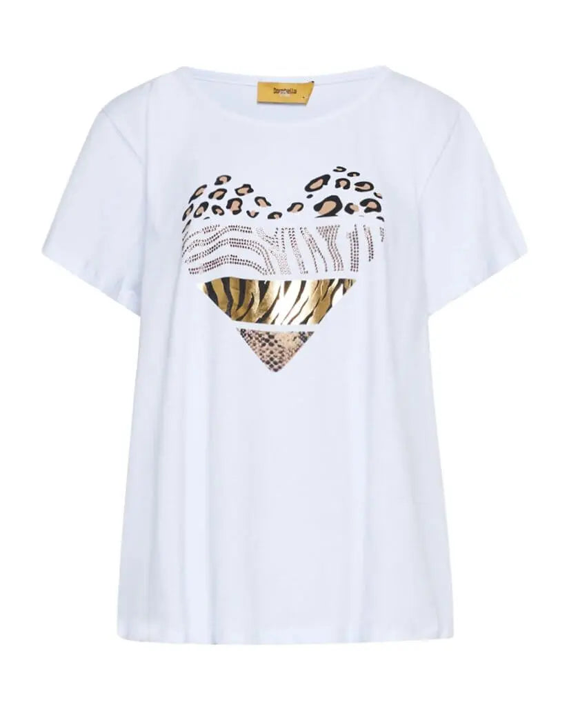 T-shirt in jersey di cotone elasticizzato con stampa cuore mix BIANCO DORABELLA PIU'