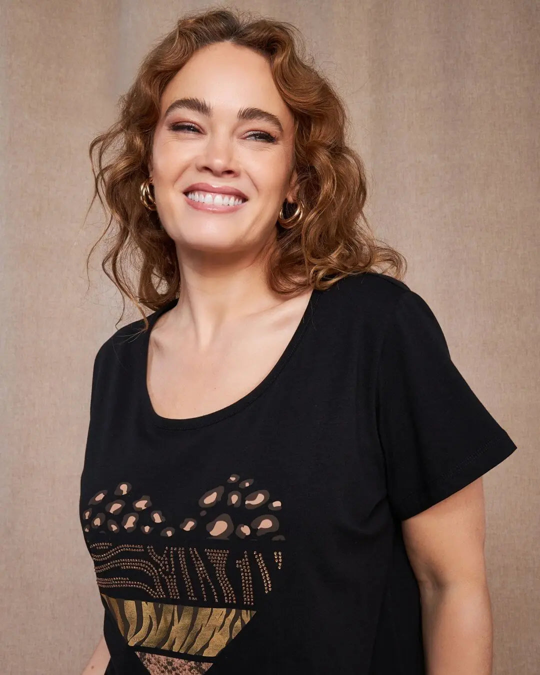 T-shirt in jersey di cotone elasticizzato con stampa cuore mix NERO DORABELLA PIU'