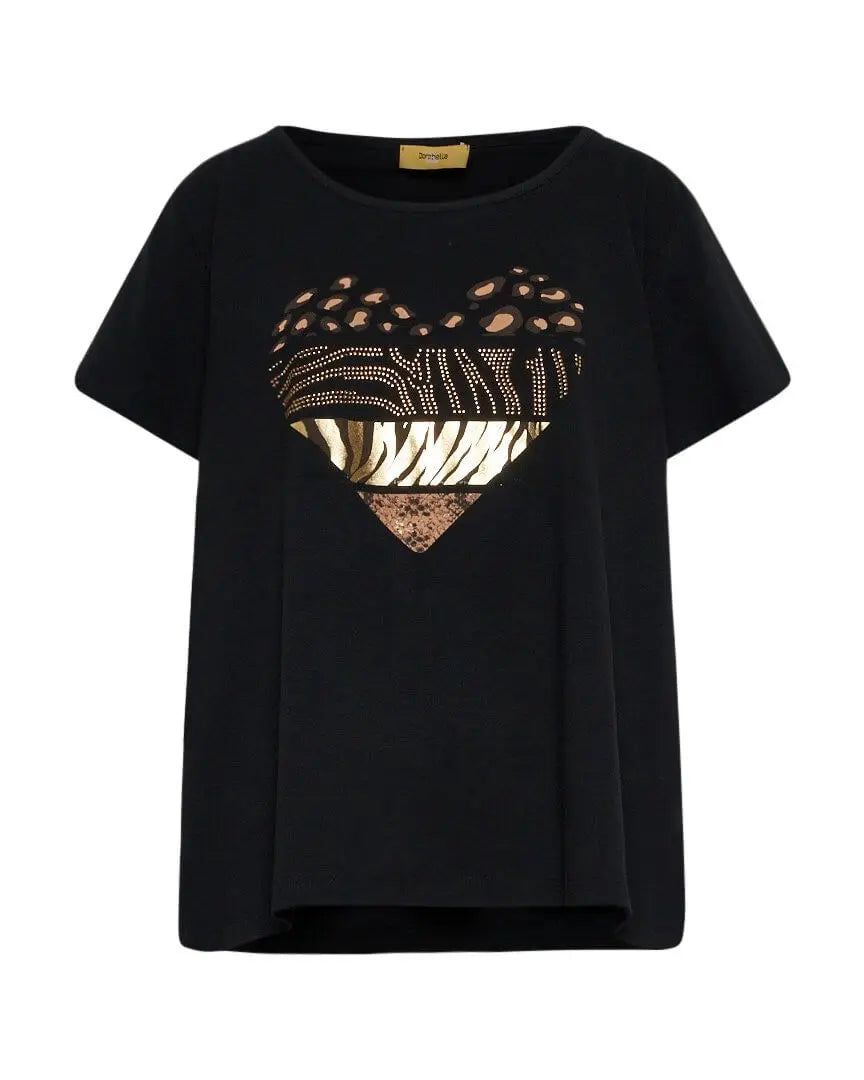 T-shirt in jersey di cotone elasticizzato con stampa cuore mix NERO DORABELLA PIU'