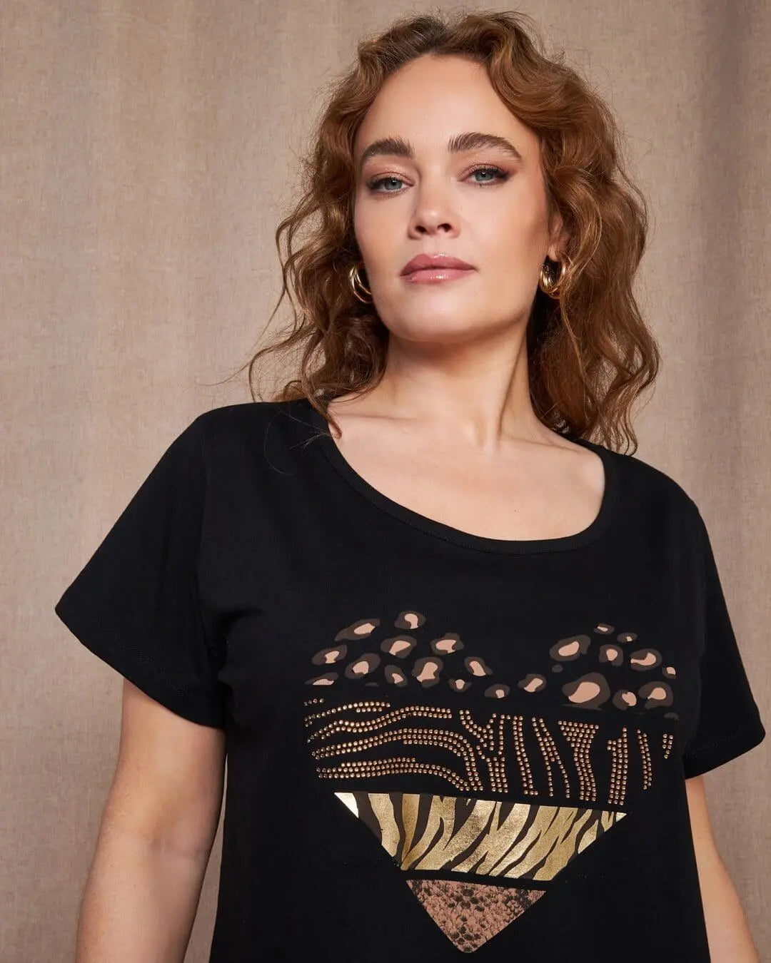 T-shirt in jersey di cotone elasticizzato con stampa cuore mix NERO DORABELLA PIU'