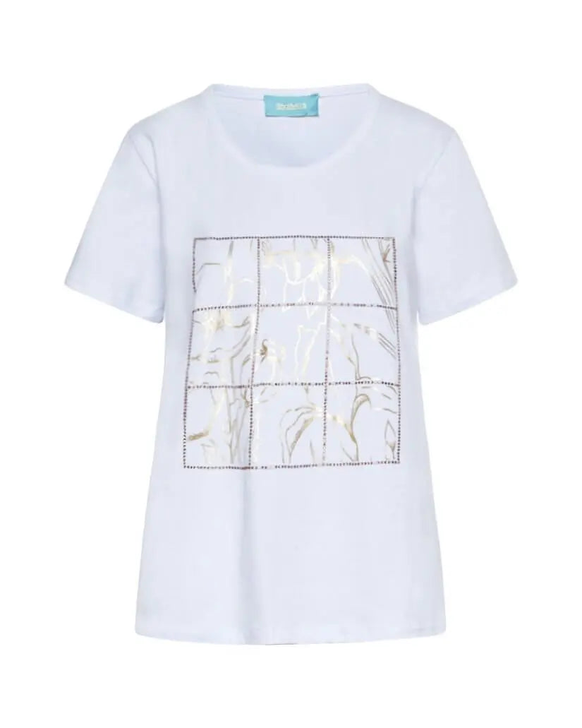 T-shirt in jersey di cotone elasticizzato con stampa e strass BIANCO DORABELLA
