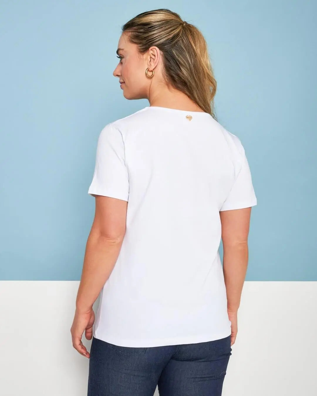 T-shirt in jersey di cotone elasticizzato con stampa e strass BIANCO DORABELLA