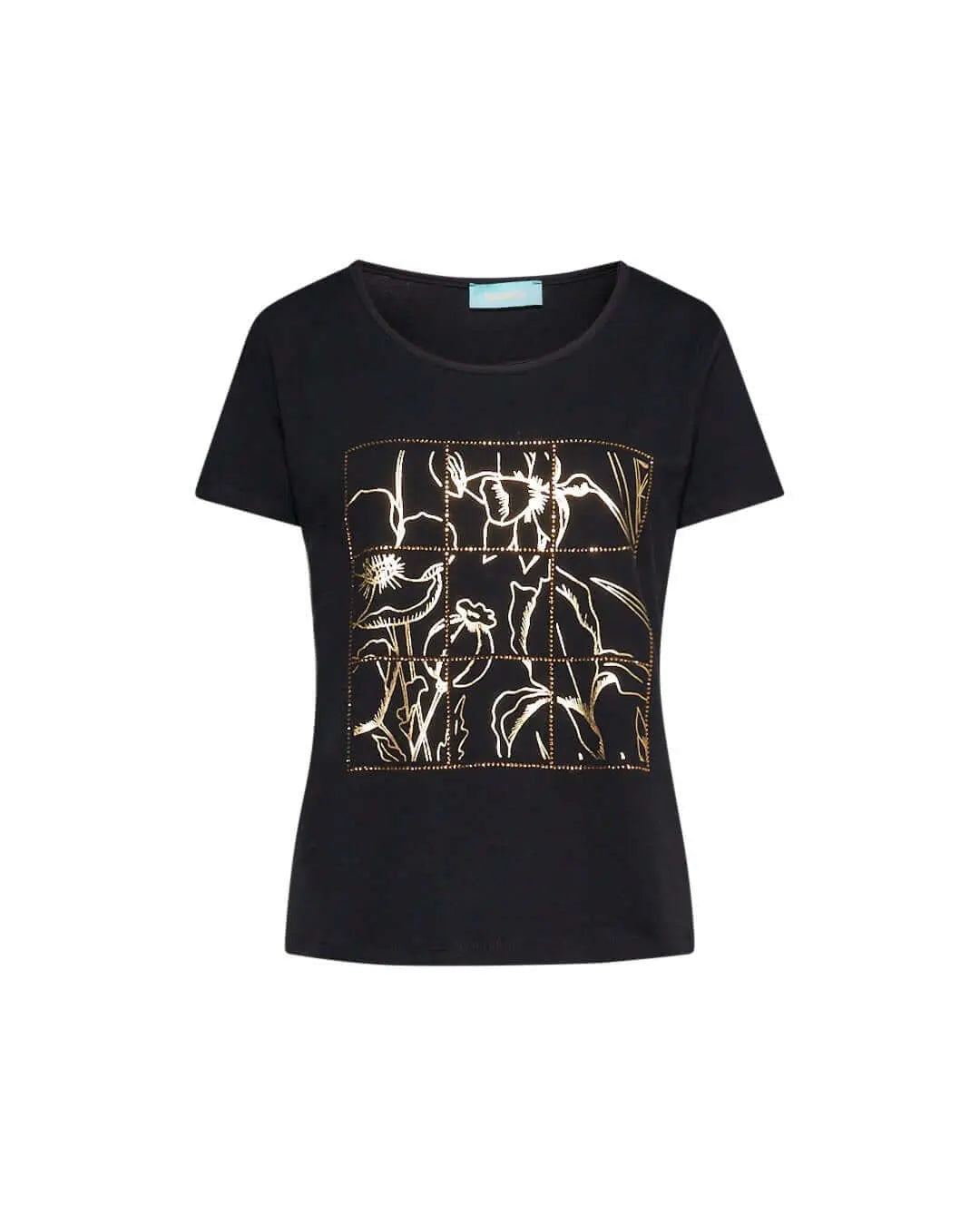 T-shirt in jersey di cotone elasticizzato con stampa e strass NERO DORABELLA XL