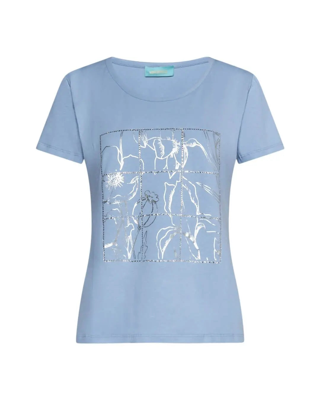 T-shirt in jersey di cotone elasticizzato con stampa e strass POLVERE DORABELLA