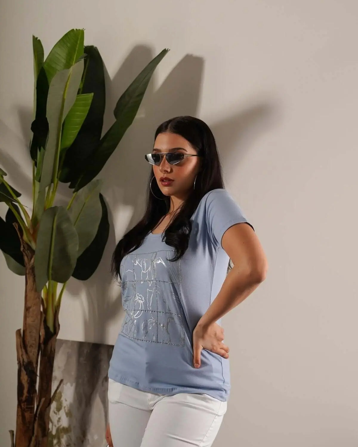 T-shirt in jersey di cotone elasticizzato con stampa e strass POLVERE DORABELLA