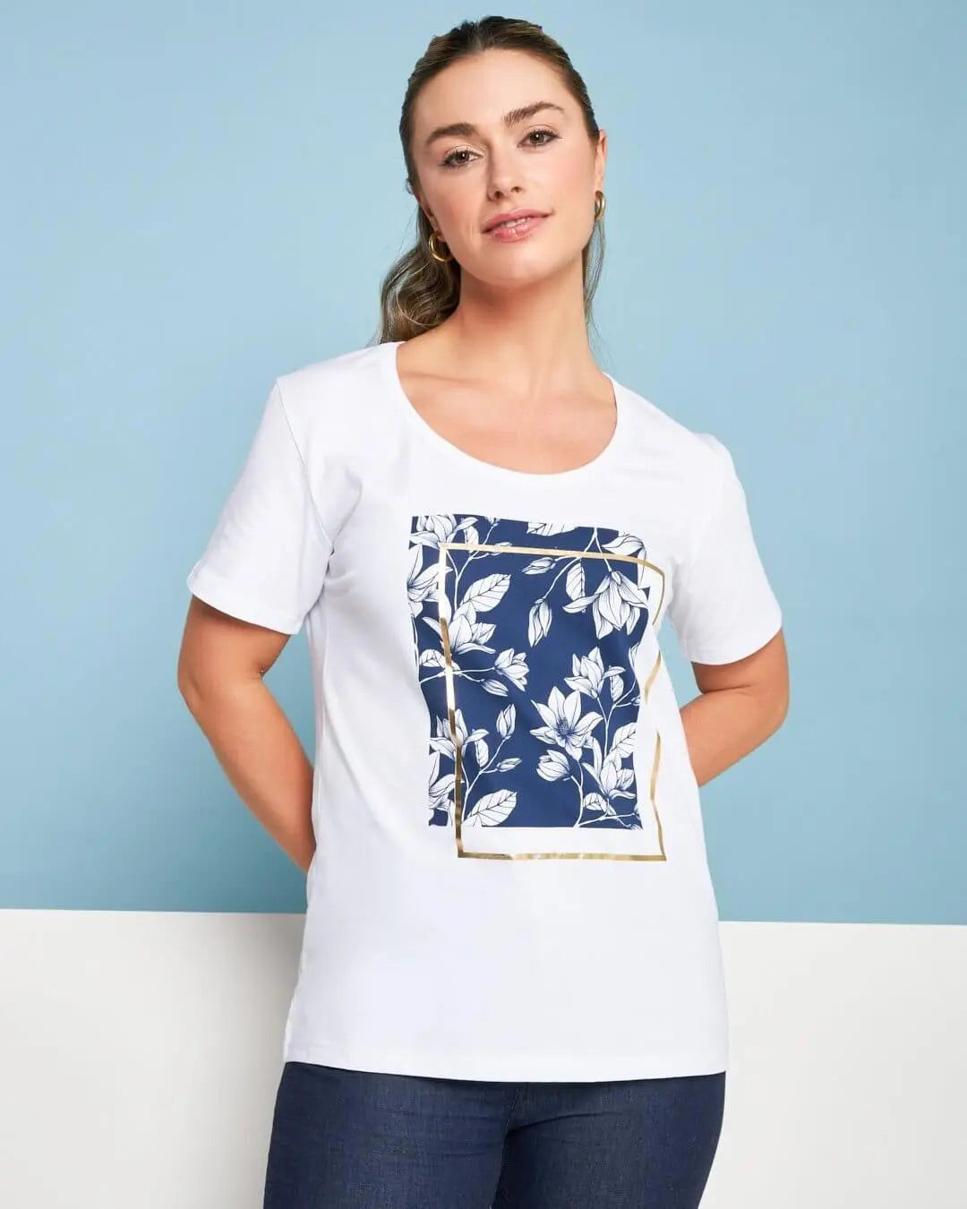 T-shirt in jersey di cotone elasticizzato con stampa floreale BIANCO DORABELLA XL