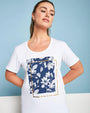 T-shirt in jersey di cotone elasticizzato con stampa floreale BIANCO DORABELLA