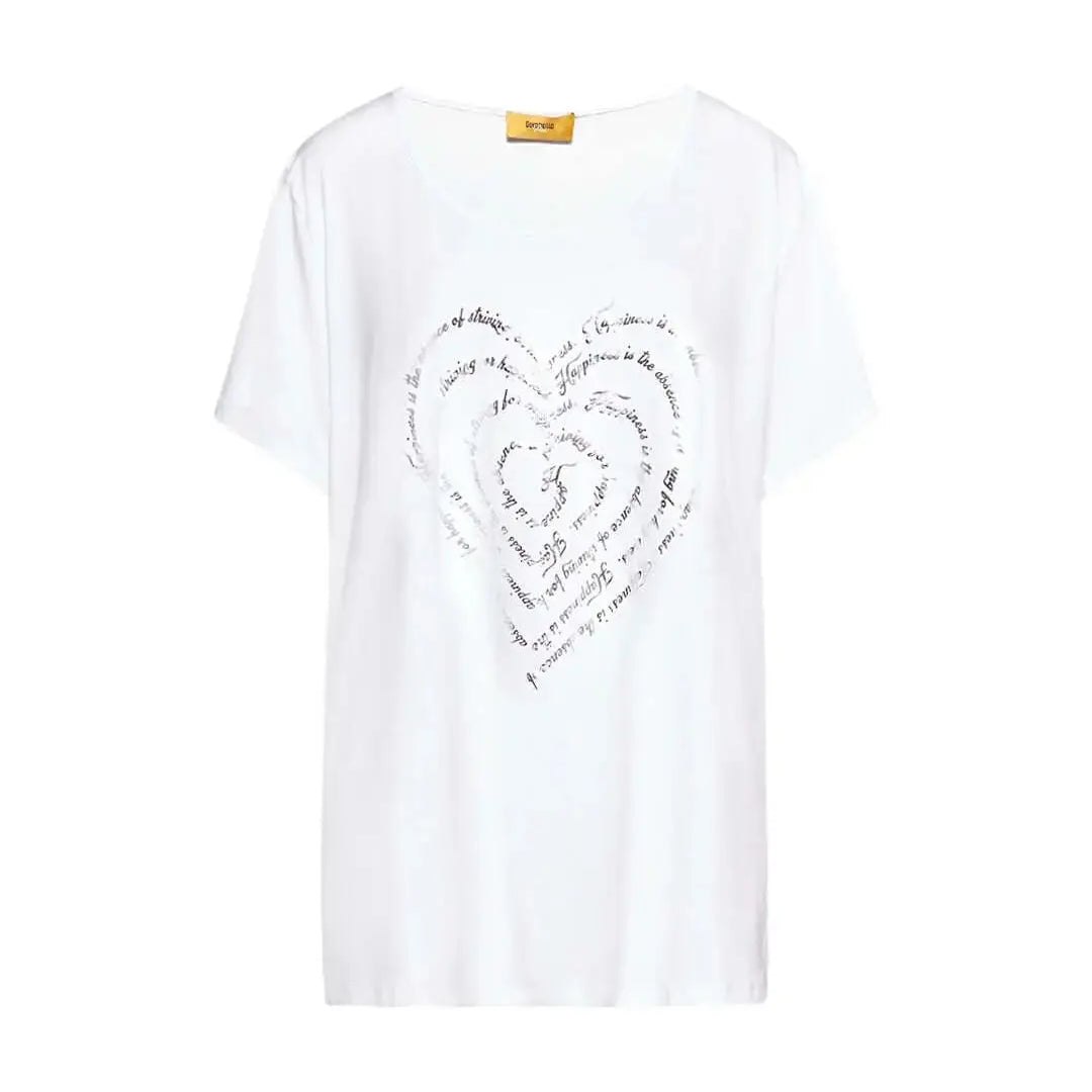 T-shirt in jersey di viscosa elasticizzata con stampa cuore BIANCO DORABELLA PIU' XL