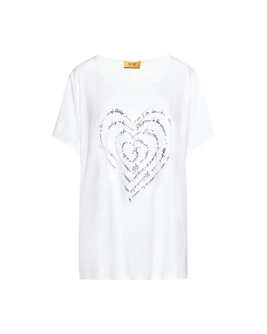 T-shirt in jersey di viscosa elasticizzata con stampa cuore BIANCO DORABELLA PIU' XL