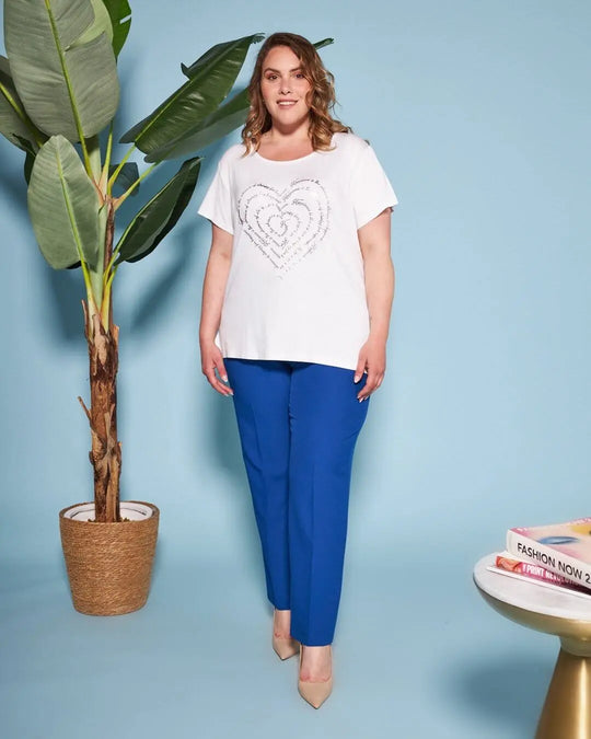 T-shirt in jersey di viscosa elasticizzata con stampa cuore BIANCO DORABELLA PIU'