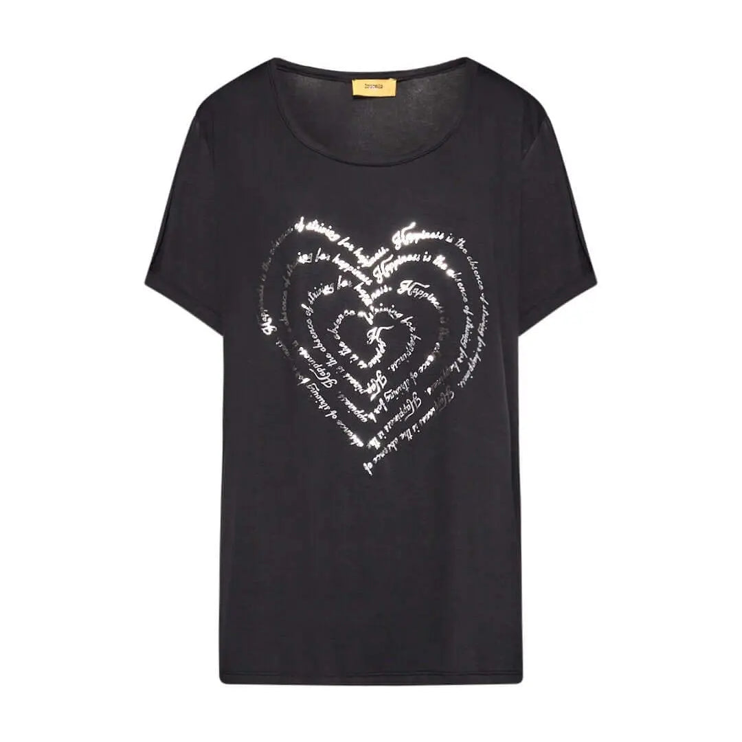 T-shirt in jersey di viscosa elasticizzata con stampa cuore NERO DORABELLA PIU' XL
