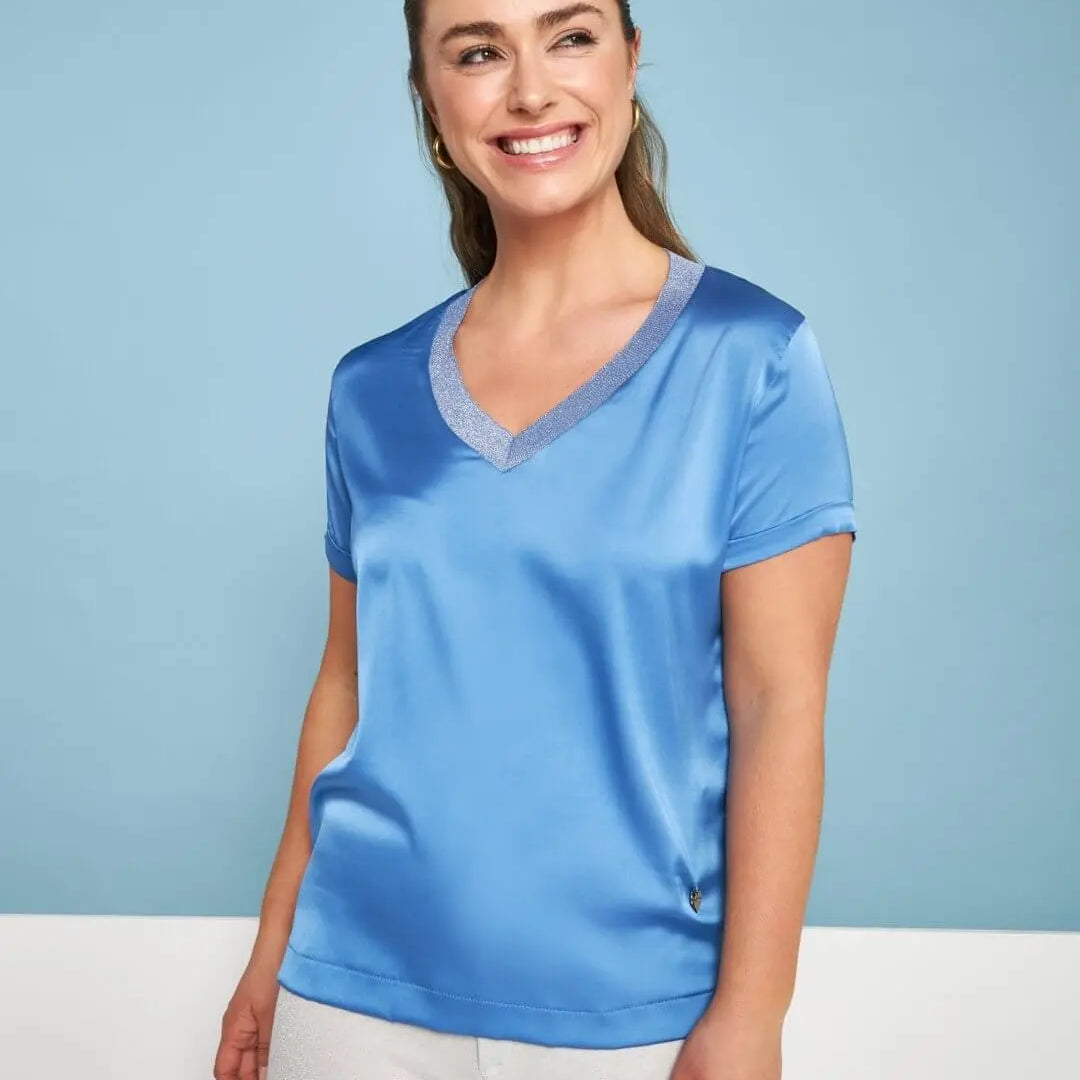 T-shirt in raso elasticizzato con scollo a V in filato lurex LAVANDA DORABELLA XXL