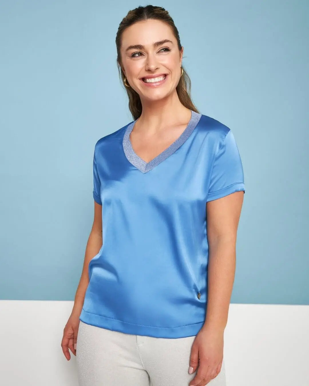 T-shirt in raso elasticizzato con scollo a V in filato lurex LAVANDA DORABELLA XXL