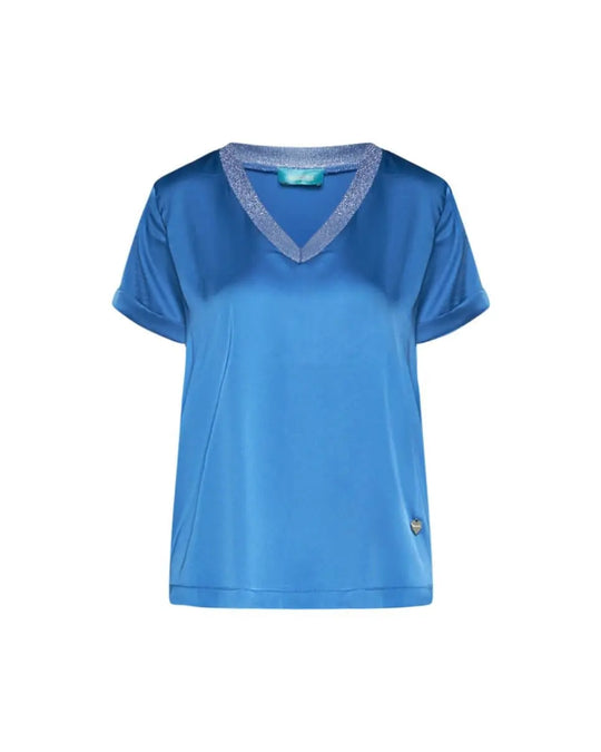 T-shirt in raso elasticizzato con scollo a V in filato lurex LAVANDA DORABELLA