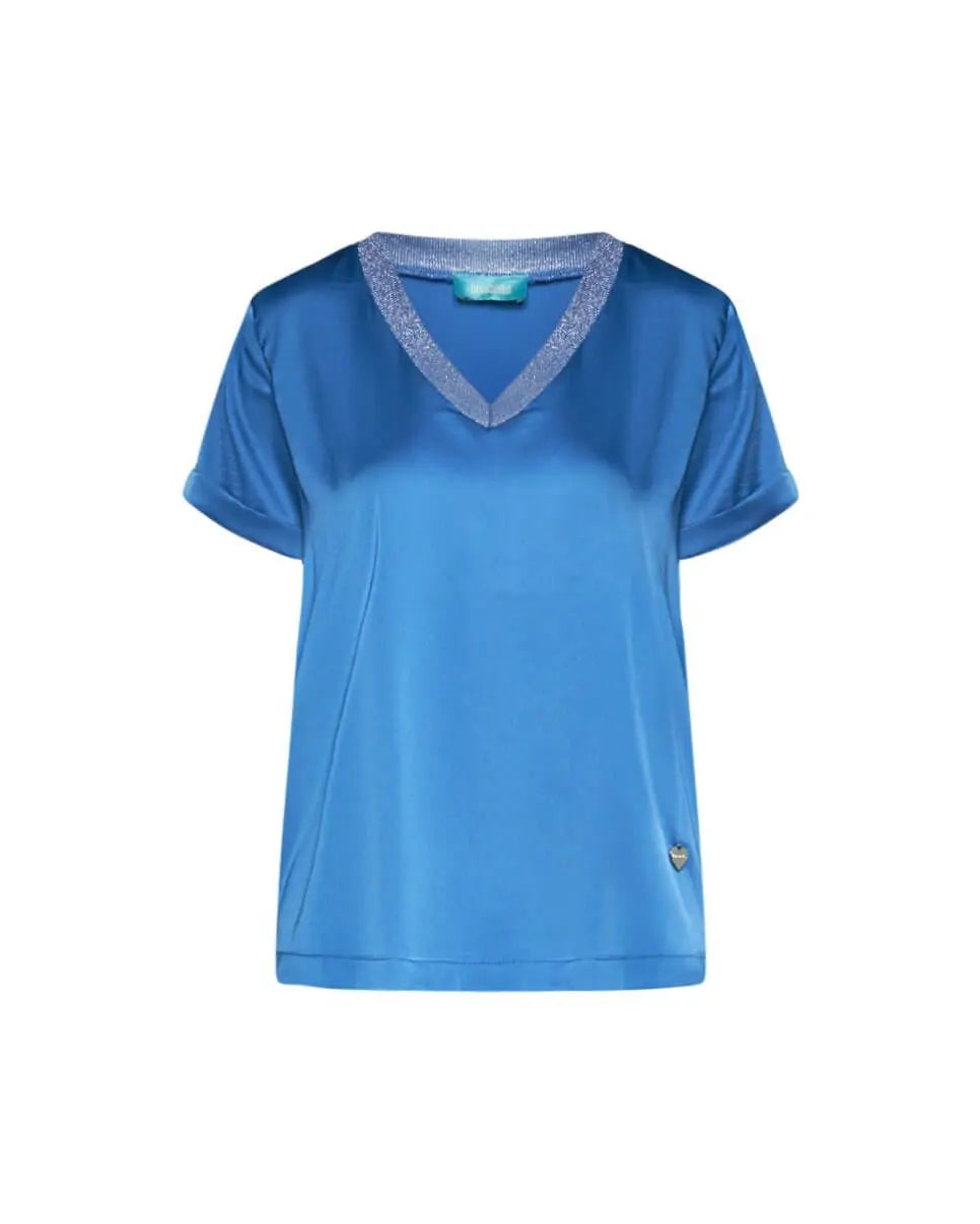 T-shirt in raso elasticizzato con scollo a V in filato lurex LAVANDA DORABELLA