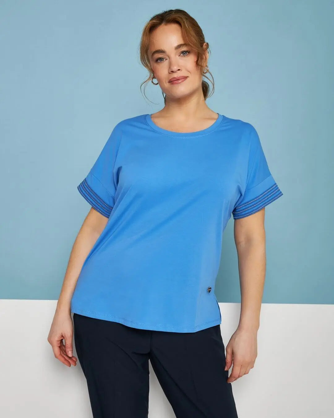 T-shirt kimono in jersey di cotone elasticizzato con micro catene LAVANDA DORABELLA PIU' XXL