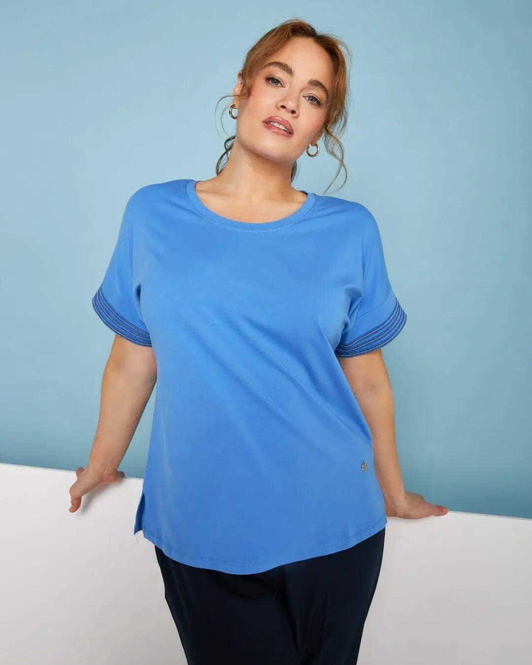 T-shirt kimono in jersey di cotone elasticizzato con micro catene LAVANDA DORABELLA PIU'