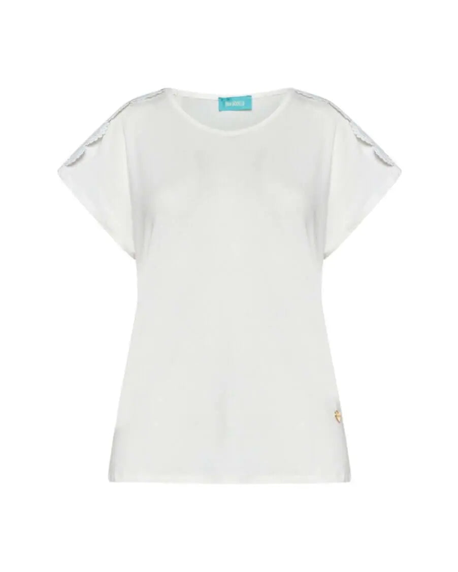T-shirt kimono in jersey di viscosa elasticizzata con pizzo sulle spalle BIANCO DORABELLA
