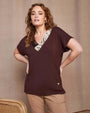T-shirt kimono in jersey di viscosa elasticizzata con scollo a V con fantasia animalier CACAO DORABELLA PIU' XXXL