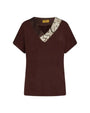 T-shirt kimono in jersey di viscosa elasticizzata con scollo a V con fantasia animalier CACAO DORABELLA PIU'