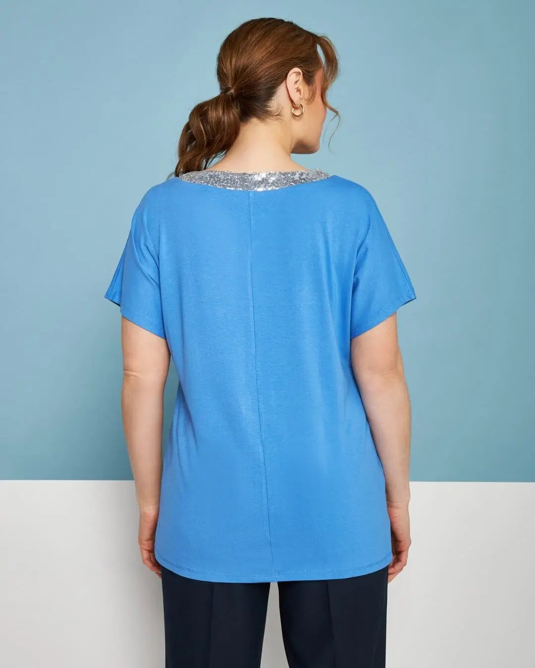 T-shirt kimono in jersey di viscosa elasticizzata con scollo a V con paillettes LAVANDA DORABELLA PIU'